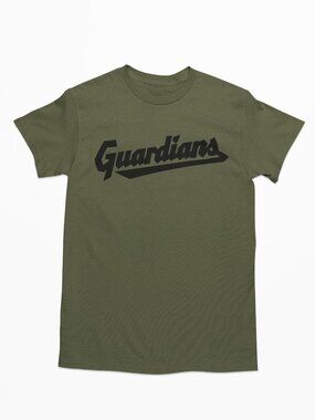 NEW Cleveland Guardians Script Home Wordmark Logo T-Shirt MILITARY ARMY GREEN